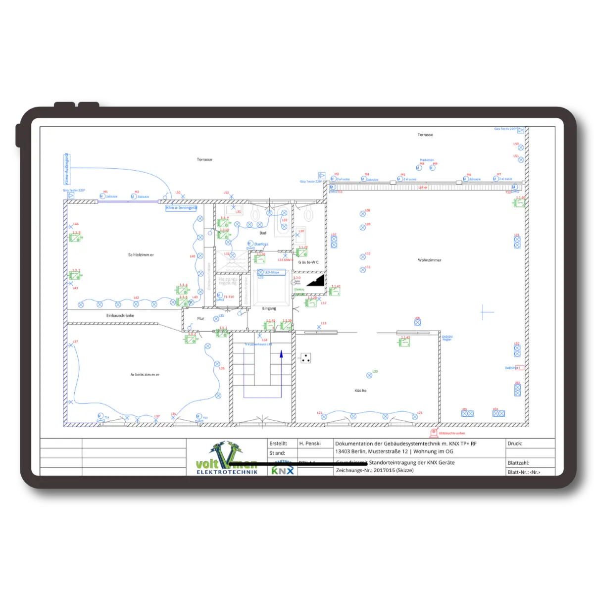KNX Grundriss Schaltplan mit physikalischen Adressen für KNX Fehlersuche in Berlin