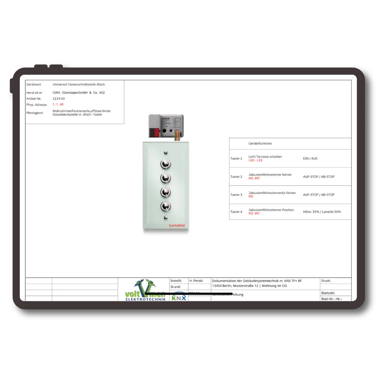 Gira Tastsensor Funktionsbeschreibung und KNX Programmierung von Voltmen.